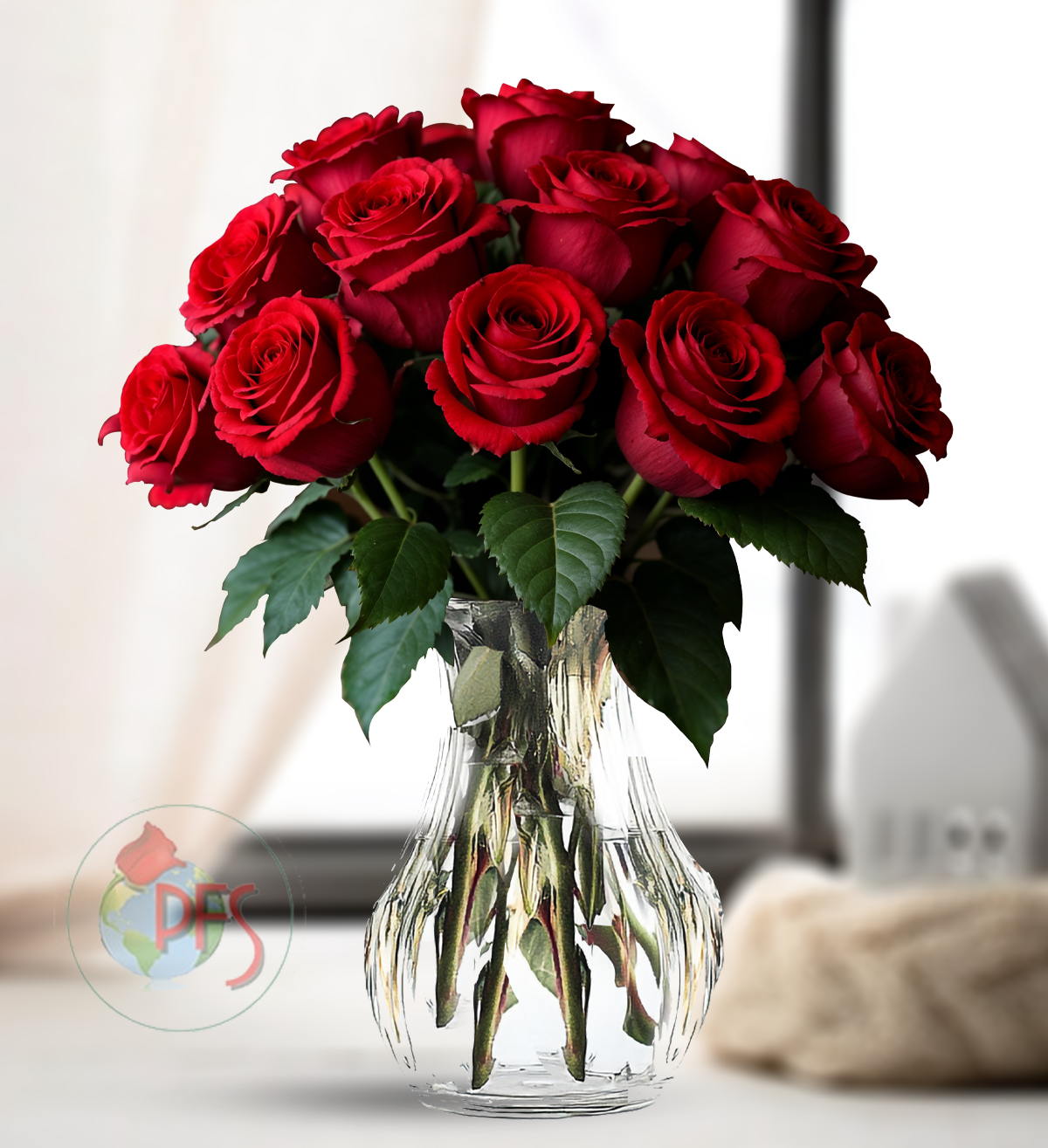 Vased Dozen Roses