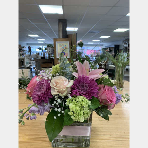 Cube Vase with Hydrangea
