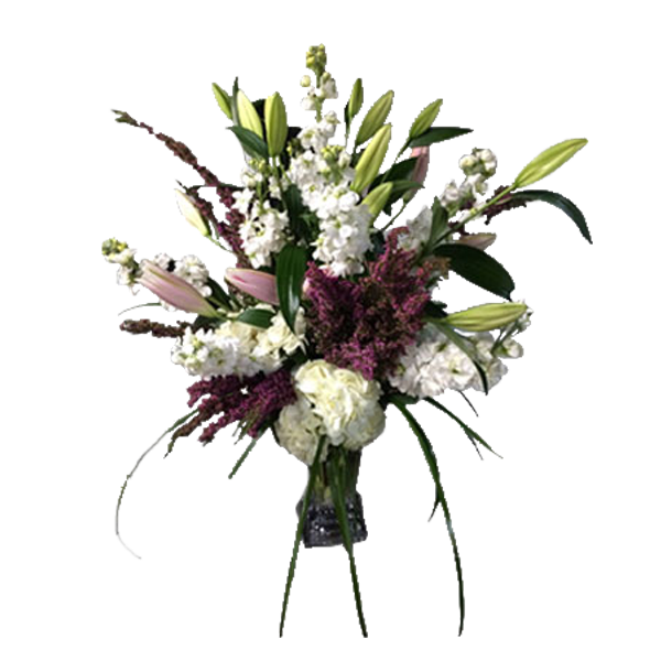 Vase of lilies and stock
